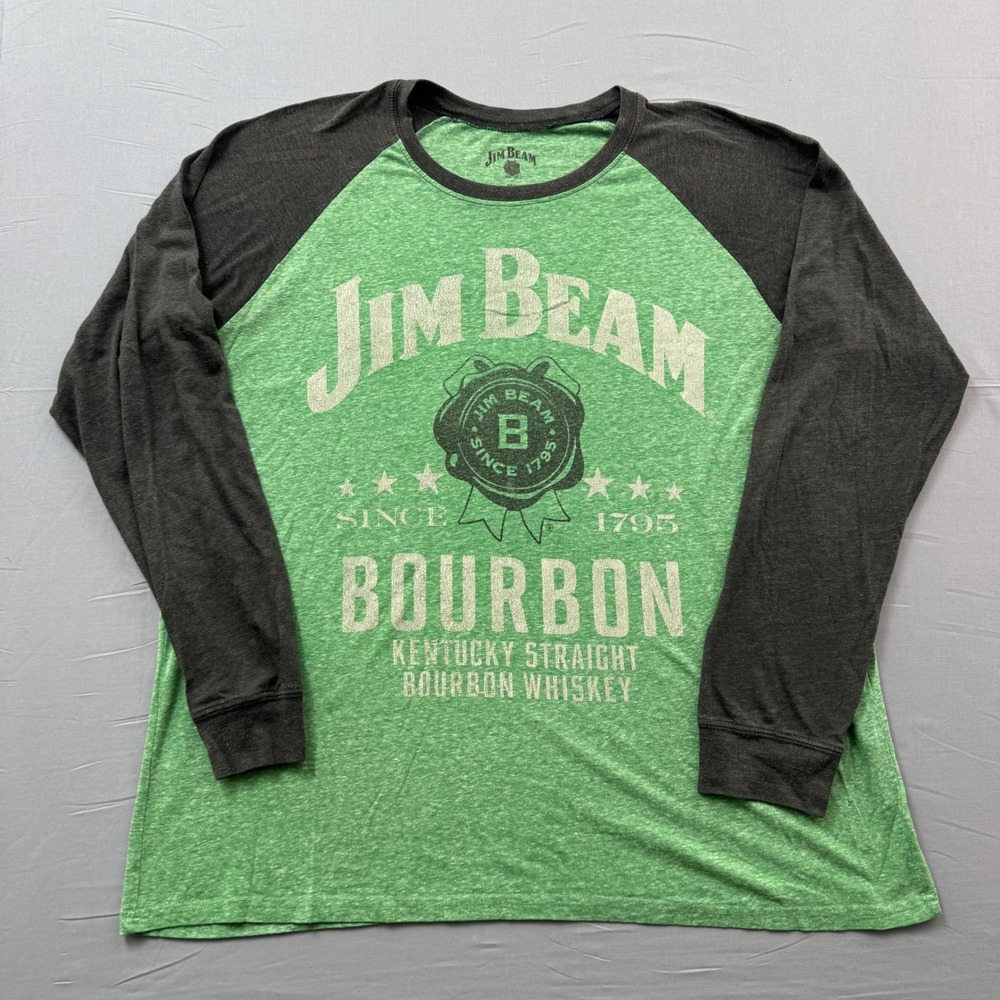 Jim Beam Bourbon Whiskey Green Charcoal Raglan Long Sleeve Shirt Mens XL
